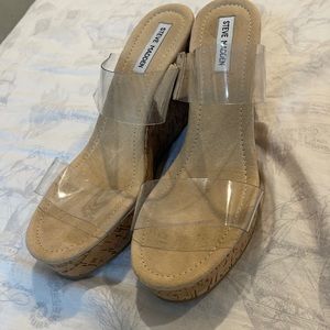steve madden clear two strapped wedges